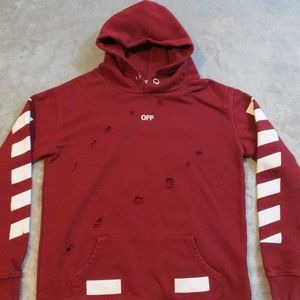 Nike Off White Hoodie Small Red Maroon Sweatshirt Thrashed Skater Pullover Mens